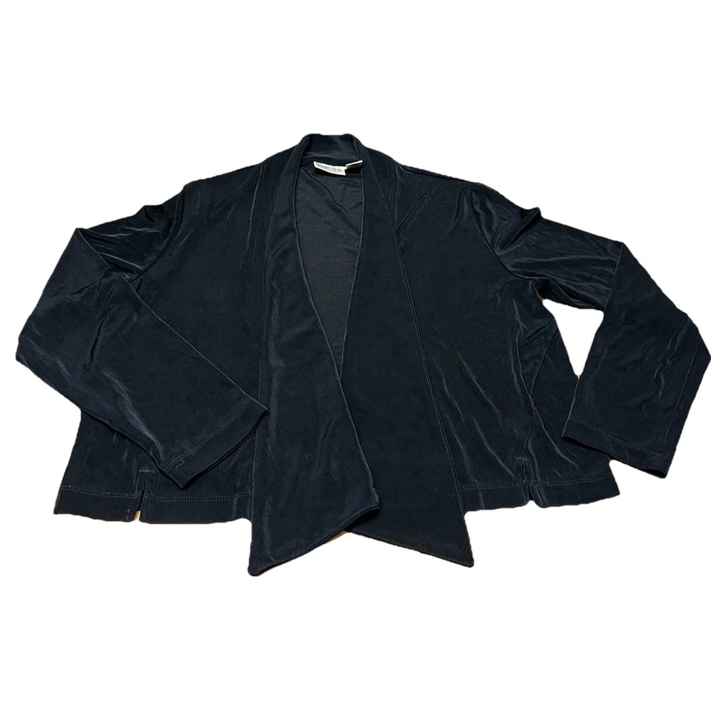 Chico's Travelers Black Open Cardigan Acetate Slinky Stretch L/S Women's 2 (L)